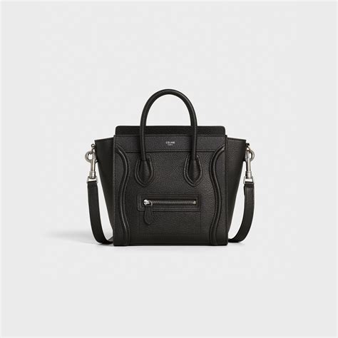 celine drummed calfskin nano luggage black|Celine nano bag.